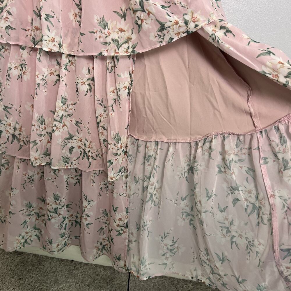 NWT VIGI Flourishing Shine Light Pink Floral Tiered Maxi Dress Sz L - Picture 5 of 16